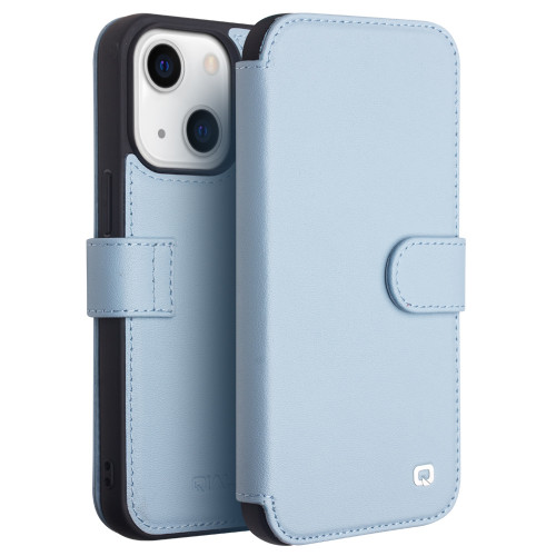 iPhone 13 mini QIALINO Magnetic Buckle Phone Leather Case with Card Slot - Sierra Blue